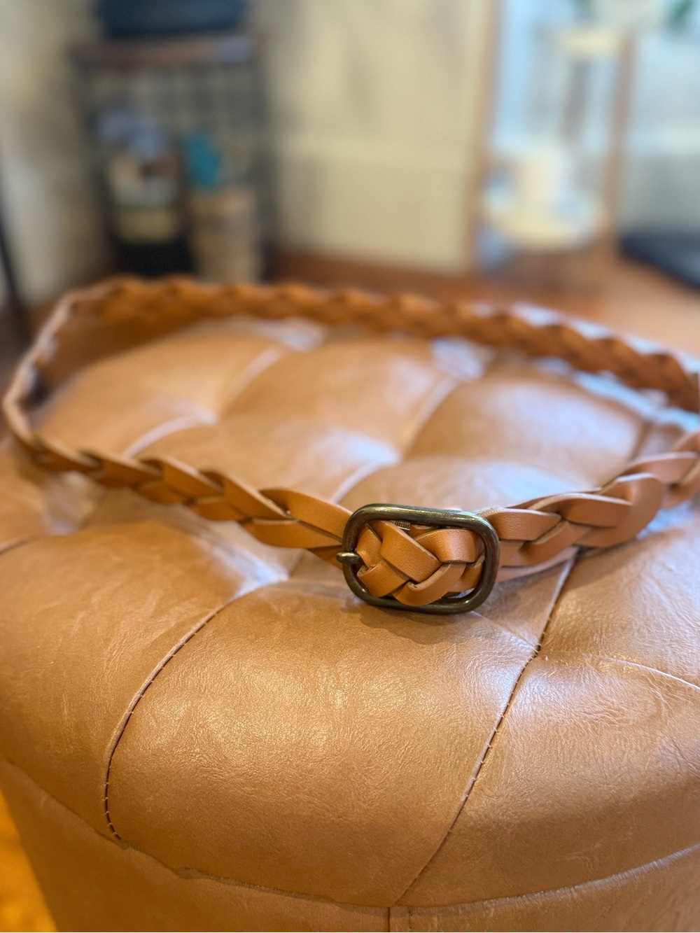 LG Brown Braided Leather Belt with Antique Brass Buckle | country western summer